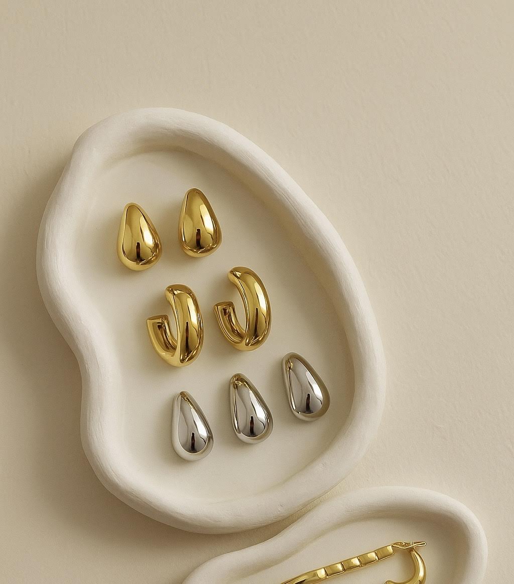 6Pcs Chunky Gold Plated drop Hoop Earring Set