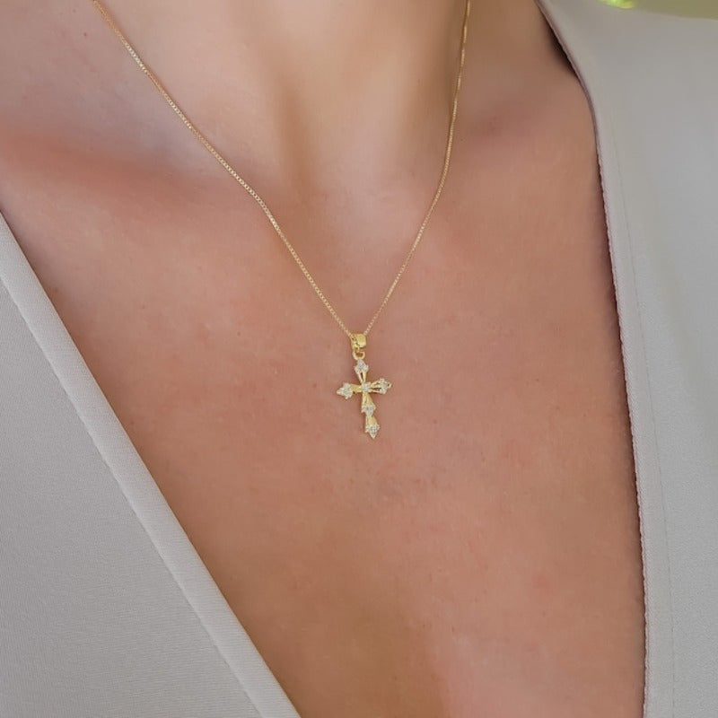 Creative Golden Cross Necklace, Classic Cross Pendant Jewelry, Men And Women Cross Necklace, Great Christmas Halloween Thanksgiving Day Gift, New Year's Gift, Valentine's Day Gift