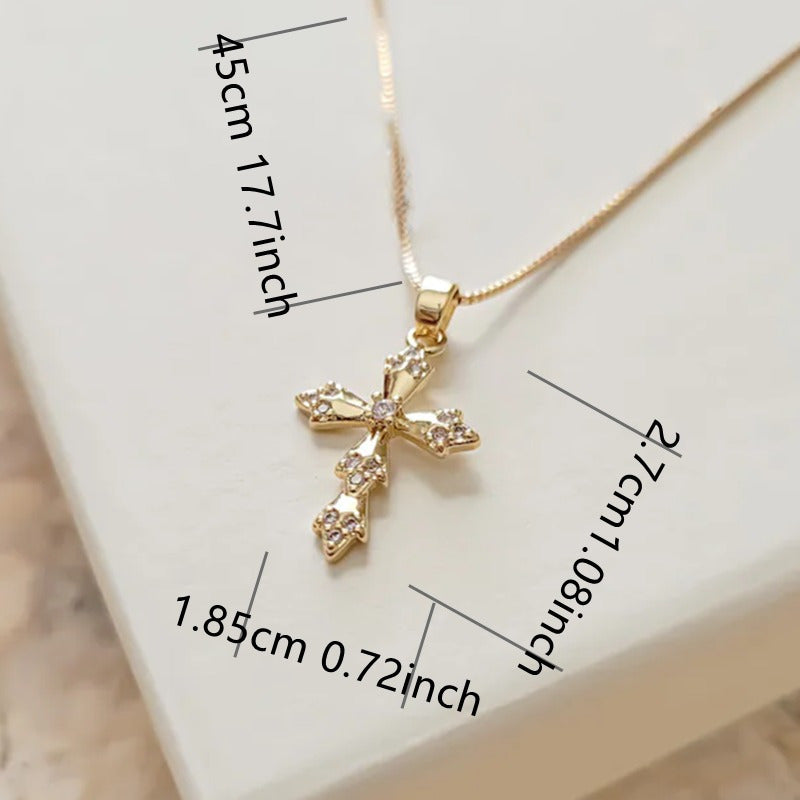 Creative Golden Cross Necklace, Classic Cross Pendant Jewelry, Men And Women Cross Necklace, Great Christmas Halloween Thanksgiving Day Gift, New Year's Gift, Valentine's Day Gift