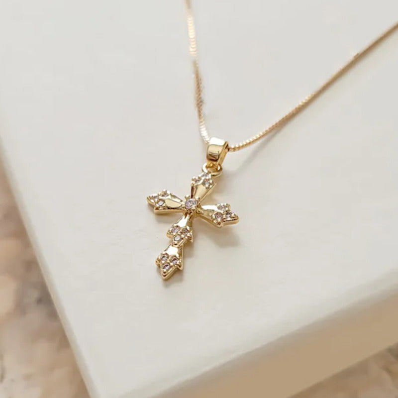 Creative Golden Cross Necklace, Classic Cross Pendant Jewelry, Men And Women Cross Necklace, Great Christmas Halloween Thanksgiving Day Gift, New Year's Gift, Valentine's Day Gift