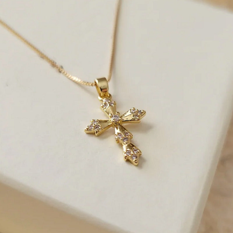 Creative Golden Cross Necklace, Classic Cross Pendant Jewelry, Men And Women Cross Necklace, Great Christmas Halloween Thanksgiving Day Gift, New Year's Gift, Valentine's Day Gift