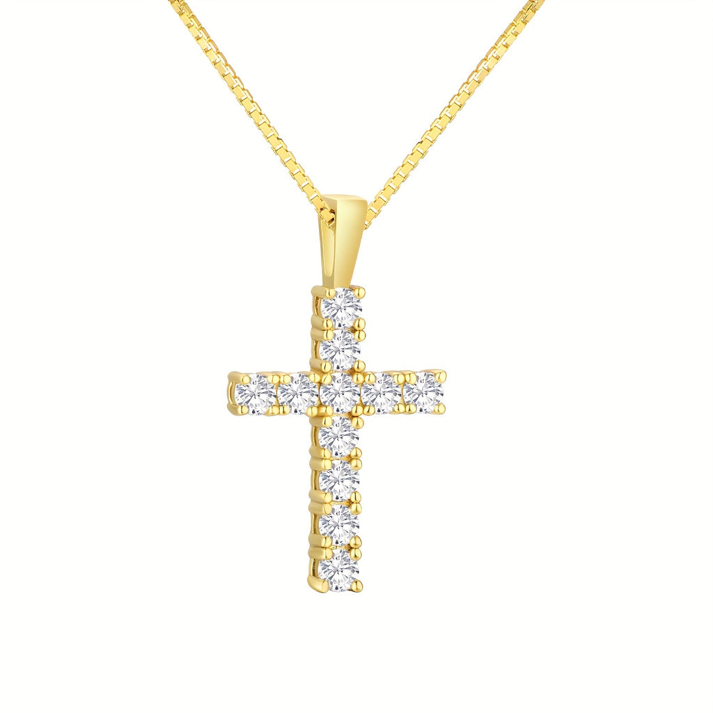 0.70 Carats VVS1 Moissanite Cross Pendant Necklace - Exquisite S925 Sterling Silver Plated, Golden Finish, Hypoallergenic, Durable, and Sparkling Jewelry for Women