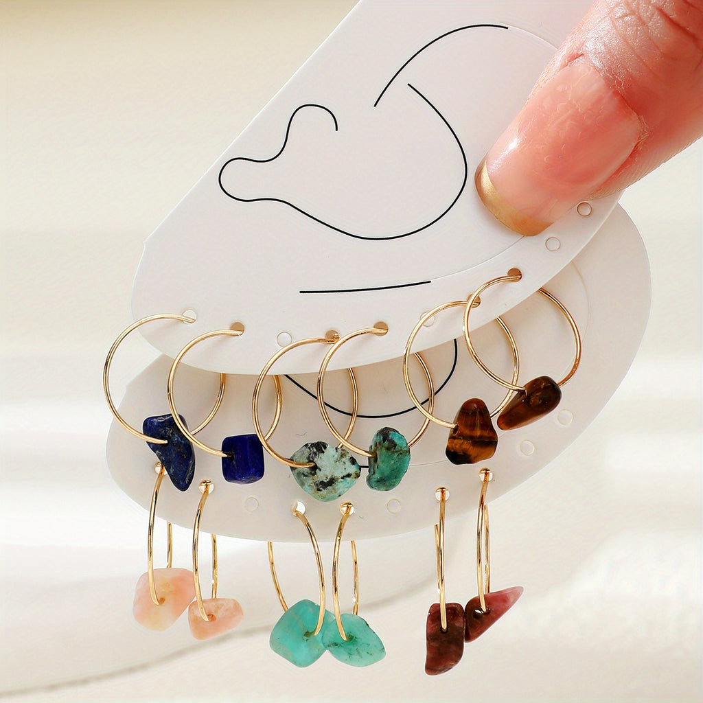 6 Pairs Natural Stone Women's Earrings Set