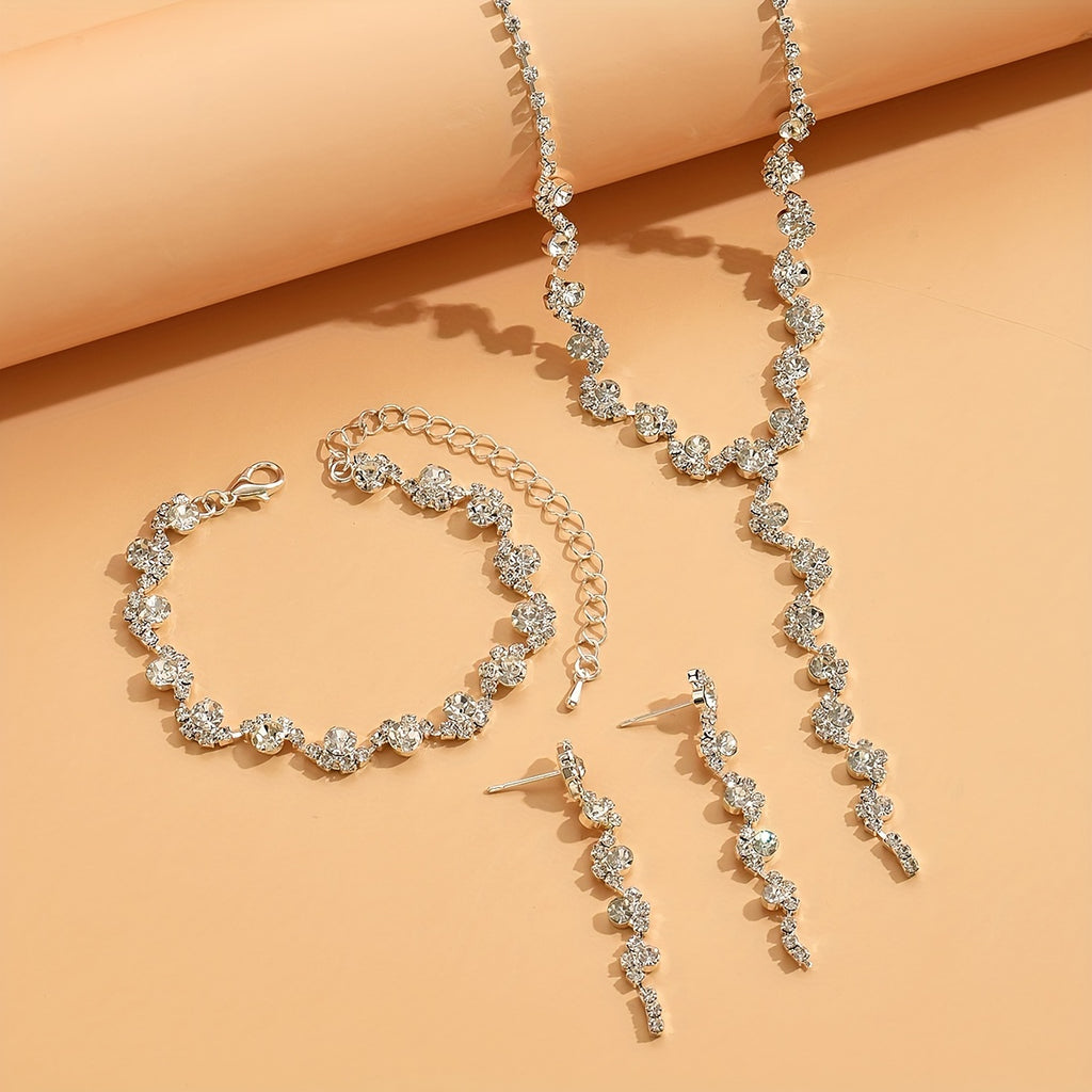 Zircon Necklace Earrings Bracelet Jewellery Set