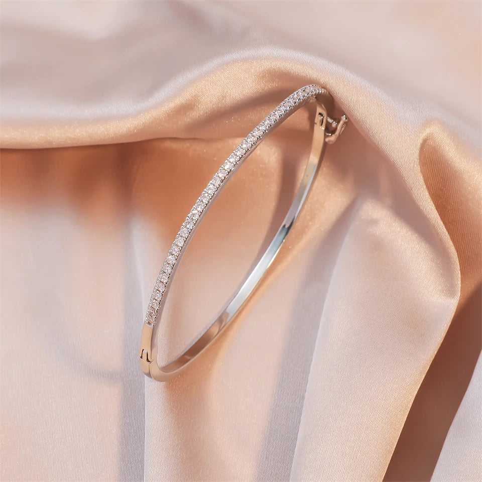 ZAKOL Luxury Zirconia Round Bangles For Women Girls Silver Color Metal Crystal Wristlet Jewelry Wedding Festival Trendy Gifts