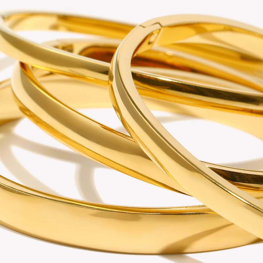 E.B.belle Multi-size Glossy Bulge Oval Shape Bangles 18K Gold Plated Stainless Steel Waterproof Hypoallergenic Women Jewelry