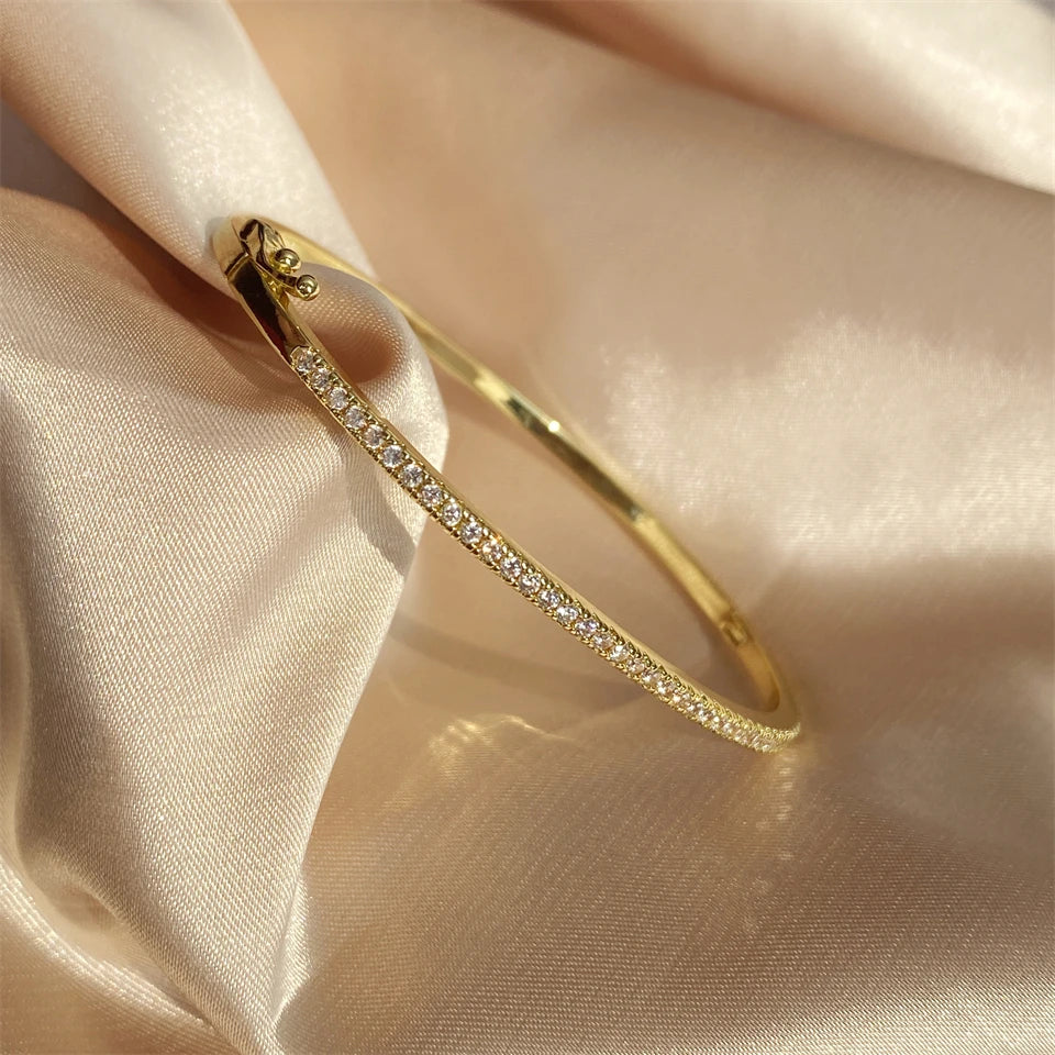 ZAKOL Luxury Zirconia Round Bangles For Women Girls Silver Color Metal Crystal Wristlet Jewelry Wedding Festival Trendy Gifts