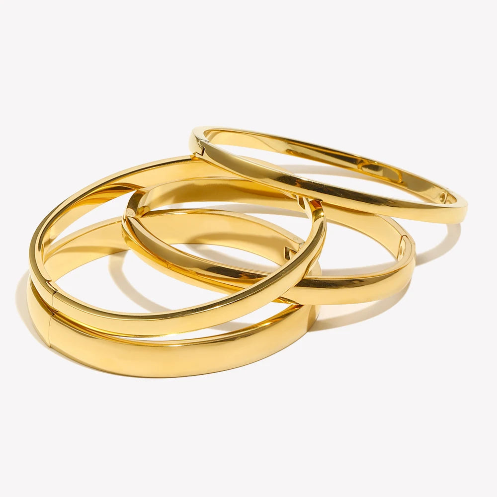 E.B.belle Multi-size Glossy Bulge Oval Shape Bangles 18K Gold Plated Stainless Steel Waterproof Hypoallergenic Women Jewelry