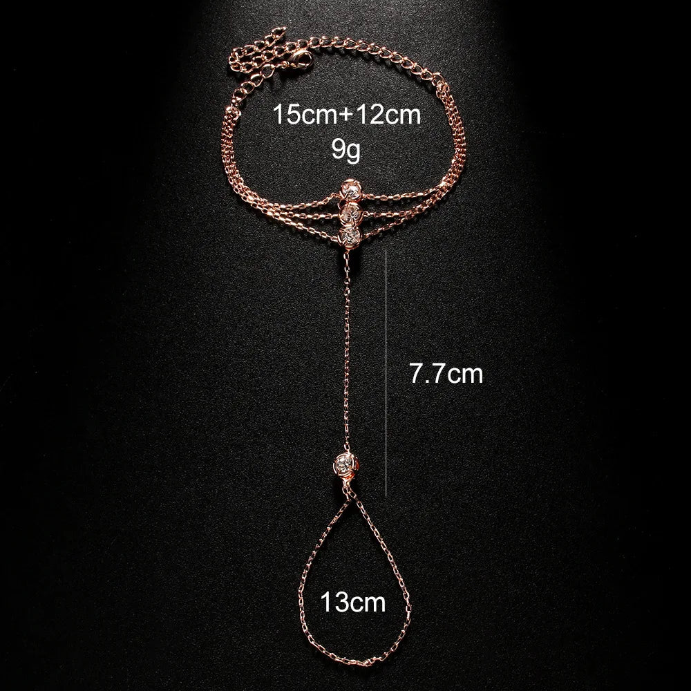 ZAKOL Fashion Women's Gold Color Hand Chain Bracelets With Crystal Exquisite Finger Bracelet Wedding Jewelry