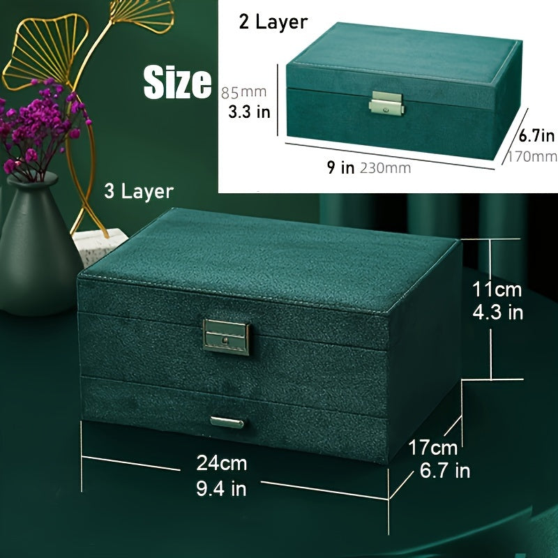 3 Layer Flannelette Lockable Jewellery Storage Box
