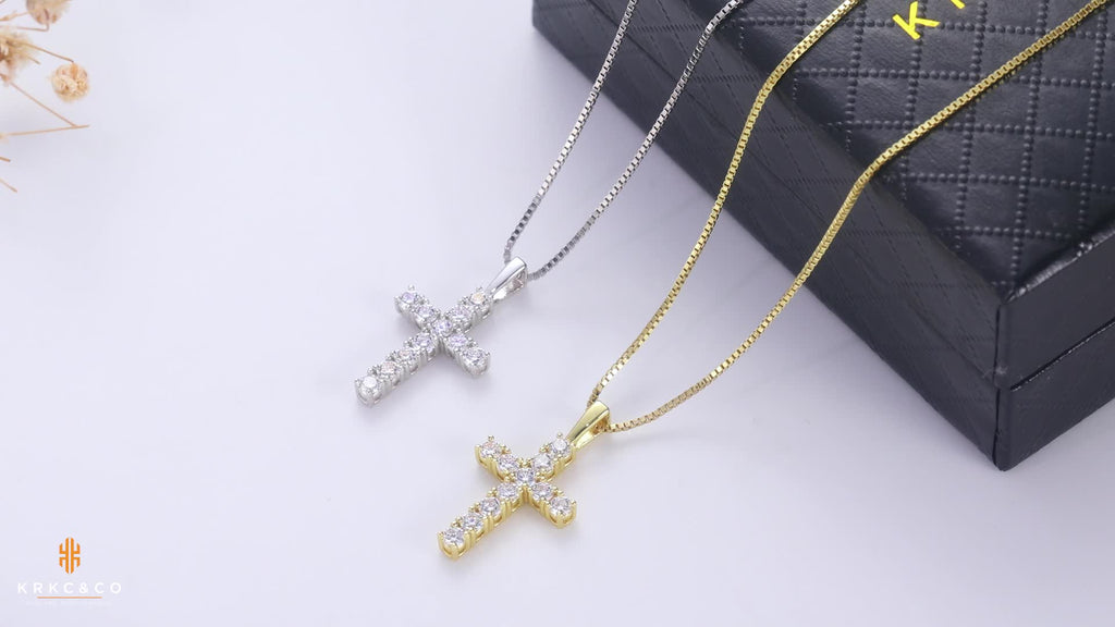 0.70 Carats VVS1 Moissanite Cross Pendant Necklace - Exquisite S925 Sterling Silver Plated, Golden Finish, Hypoallergenic, Durable, and Sparkling Jewelry for Women