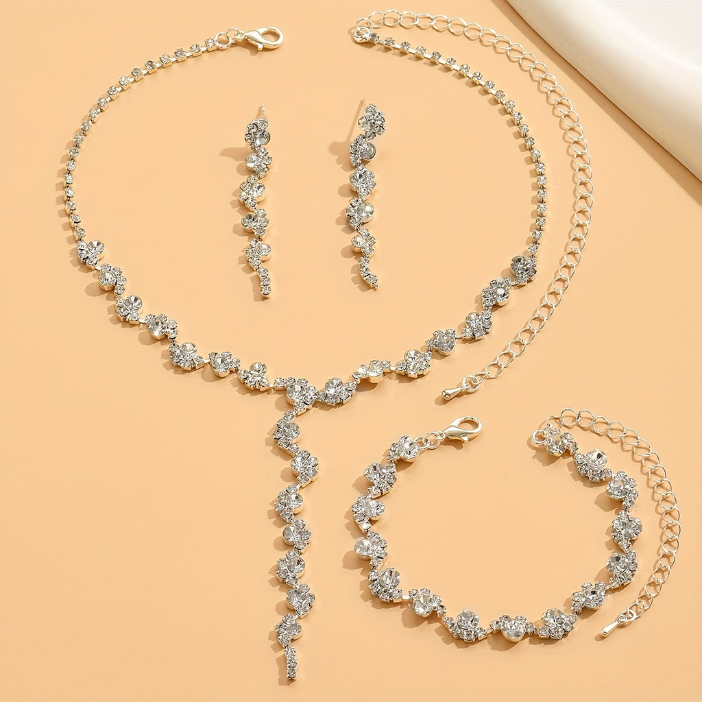 Zircon Necklace Earrings Bracelet Jewellery Set
