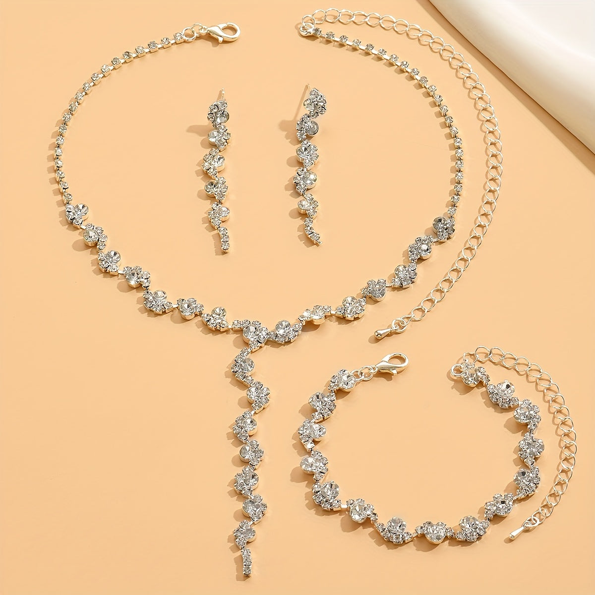 Zircon Necklace Earrings Bracelet Jewellery Set