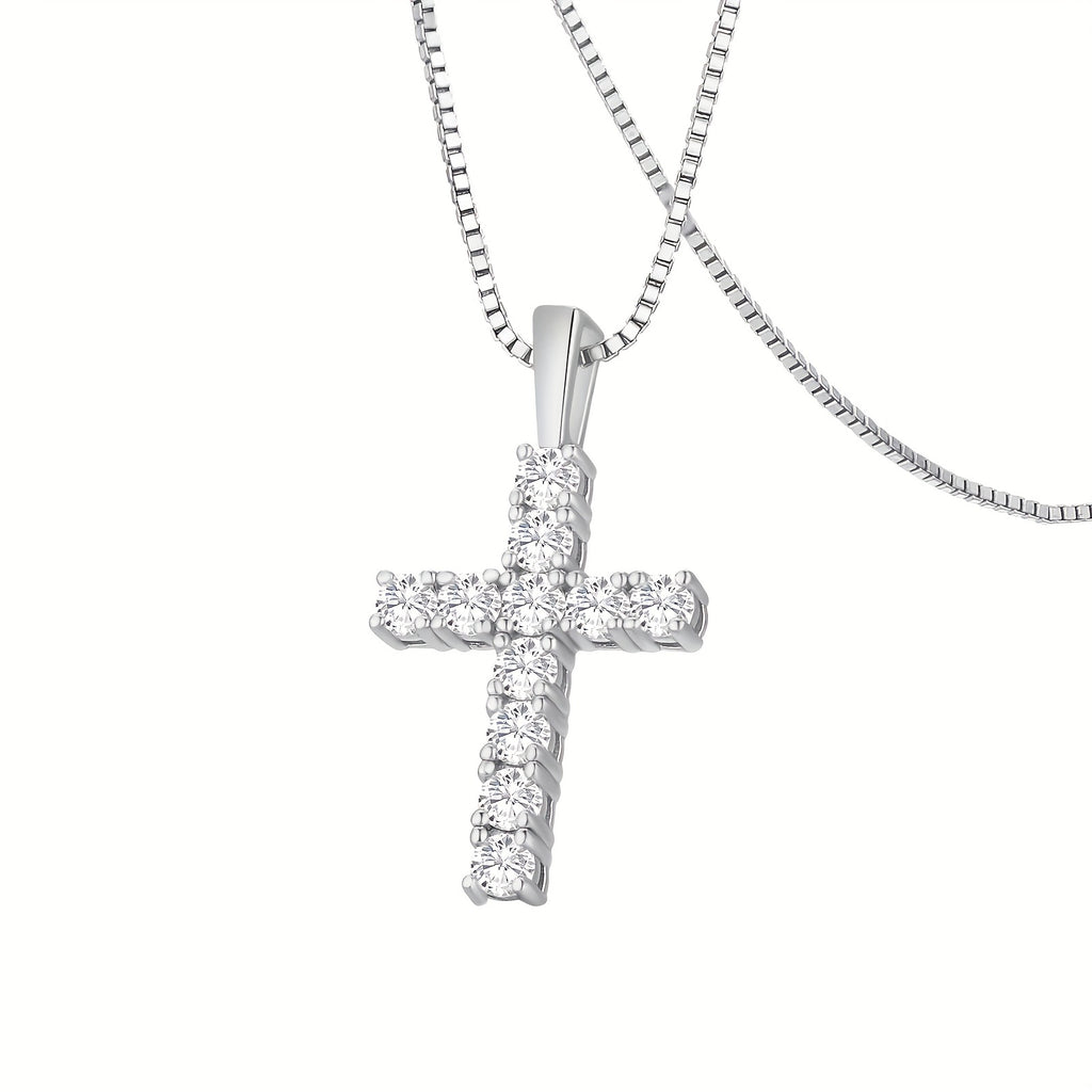 0.70 Carats VVS1 Moissanite Cross Pendant Necklace - Exquisite S925 Sterling Silver Plated, Golden Finish, Hypoallergenic, Durable, and Sparkling Jewelry for Women