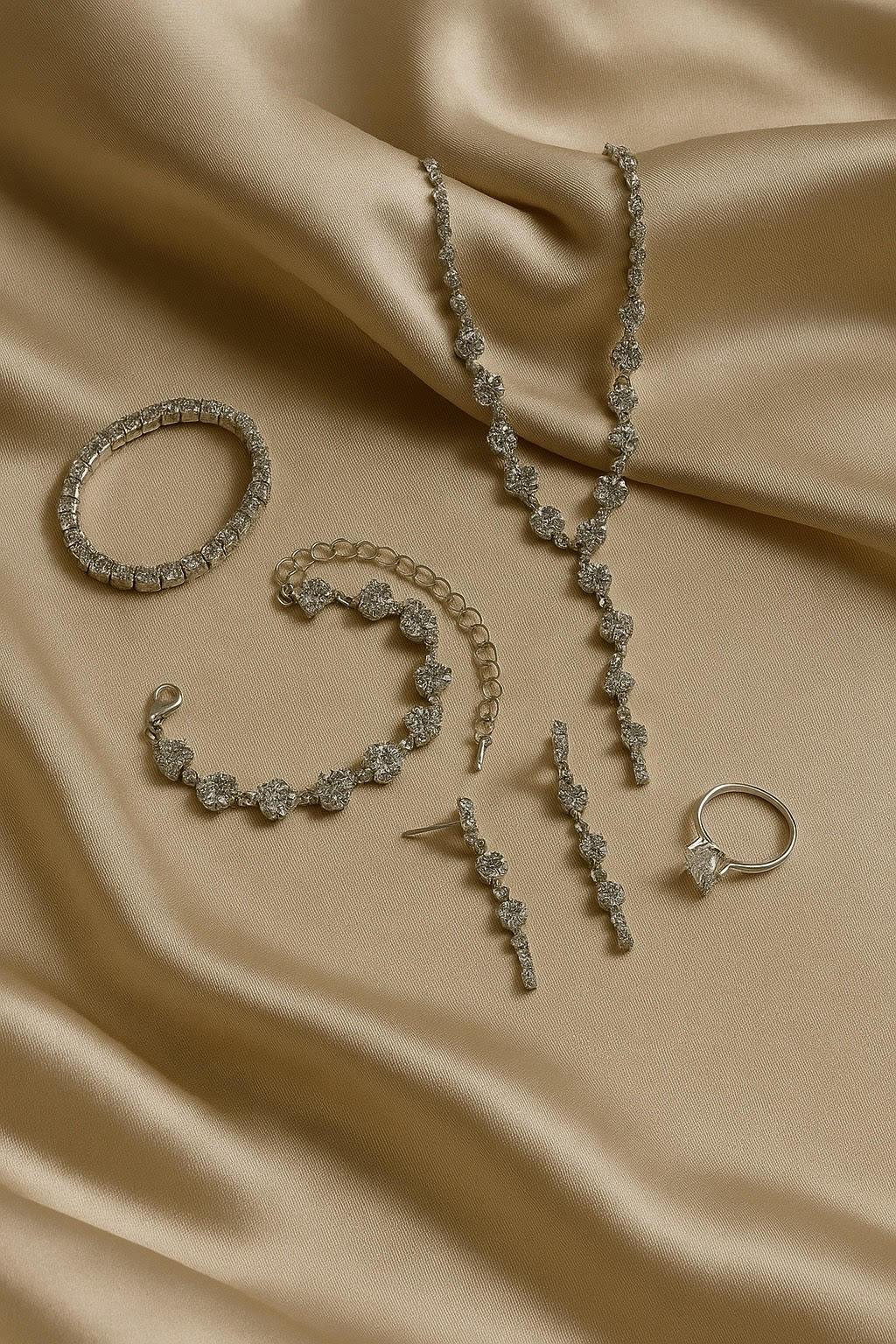 Zircon Necklace Earrings Bracelet Jewellery Set